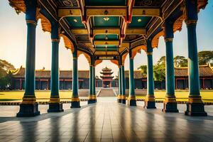 le d'or pagode dans le Matin lumière. généré par ai photo