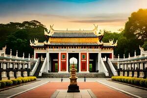 le d'or porte de le temple dans le Matin. généré par ai photo