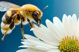 une abeille est permanent sur une blanc fleur. généré par ai photo