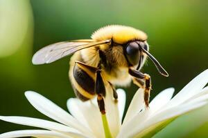 une abeille est séance sur une blanc fleur. généré par ai photo