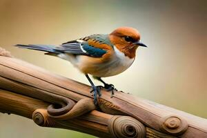 une petit oiseau est séance sur une branche. généré par ai photo