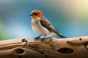 une petit oiseau est séance sur une en bois branche. généré par ai photo