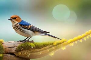 une petit oiseau est séance sur une branche. généré par ai photo