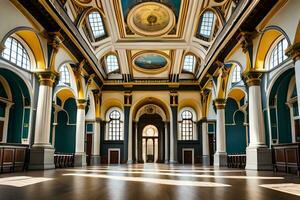 le intérieur de une grand église avec une dôme. généré par ai photo