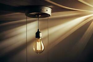 un vieux lumière ampoule est pendaison de le plafond. généré par ai photo