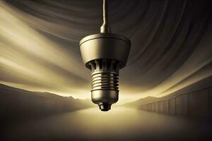 un électrique lumière ampoule est pendaison de le plafond. généré par ai photo
