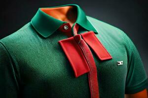 une vert chemise avec rouge et vert cravate. généré par ai photo