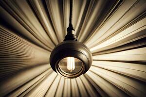 une lumière ampoule est pendaison de une plafond. généré par ai photo