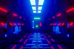 science-fiction grunge couloir Contexte illuminé avec néon lumières 3d rendre photo