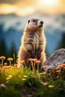 majestueux marmotte une Montagne portrait génératif ai photo