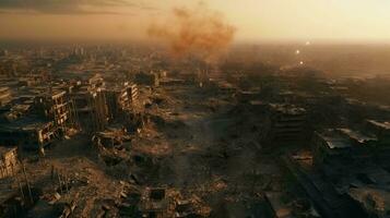 drone vue de le milieu est ville après guerre photo