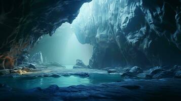 le enchanteur profondeurs de une large angle, incroyable grotte, une souterrain merveille capturé dans vif le réalisme photo
