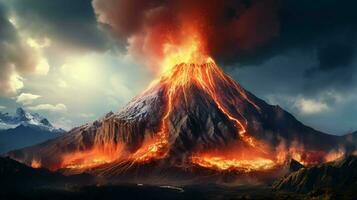 captivant large angle vue de une majestueux Montagne volcan, une Naturel merveille photo