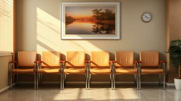 ai généré fenêtre médicament hôpital chaise couloir pièce couloir santé nettoyer à l'intérieur vide intérieur médecin clinique se soucier attendez conception pièce patient médical attendre Bureau intérieur photo