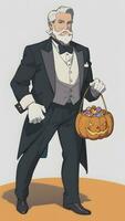 une gentilhomme avec le sien citrouille un anime style Halloween scène avec une Facile Contexte photo