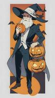 une gentilhomme avec le sien citrouille un anime style Halloween scène avec une Facile Contexte photo