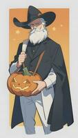 une gentilhomme avec le sien citrouille un anime style Halloween scène avec une Facile Contexte photo