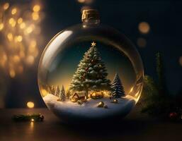 ai génératif vibrant confortable étourdissant hiver Noël arbre à l'intérieur clair cristal Balle photo