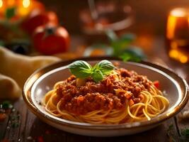 appétissant spaghetti bolognaise, nourriture art. ai génératif photo