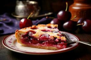 délicieux pièce de tarte avec prunes. produire ai photo