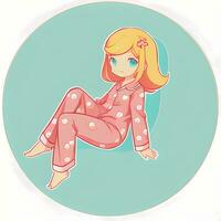 mignonne kawaii chibi anime fille autocollant portant pyjama Facile coloré Contexte photo
