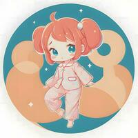 mignonne kawaii chibi anime fille autocollant portant pyjama Facile coloré Contexte photo