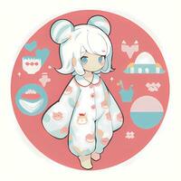 mignonne kawaii chibi anime fille autocollant portant pyjama Facile coloré Contexte photo