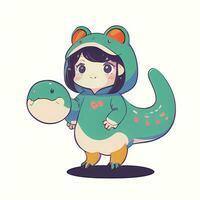 mignonne kawaii chibi anime fille autocollant mignonne animal costume pyjama Facile coloré Contexte photo