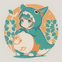 mignonne kawaii chibi anime fille autocollant mignonne animal costume pyjama Facile coloré Contexte photo