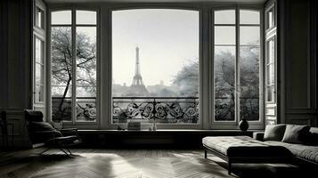 élégant Parisien vivant Eiffel la tour vue génératif ai photo