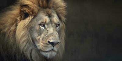 proche en haut de un africain lion. génératif ai photo