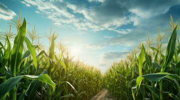 blé champ dans lumière du soleil. agriculture et blé croissance. ai génératif photo