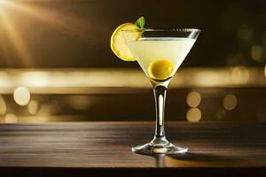 une martini avec citron et une tranche de citron. généré par ai photo