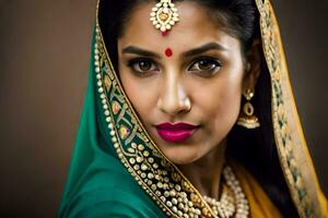 une magnifique Indien femme dans traditionnel tenue. généré par ai photo