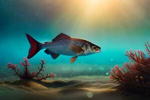 poisson dans le océan avec corail et mer herbe. généré par ai photo