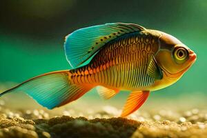 une poisson avec brillant couleurs sur le surface. généré par ai photo