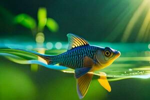 une poisson nager dans le l'eau avec lumière du soleil brillant. généré par ai photo
