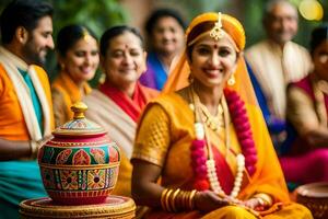 Indien mariage la cérémonie dans Inde. généré par ai photo