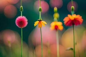 coloré fleurs pendaison de une chaîne dans une champ. généré par ai photo