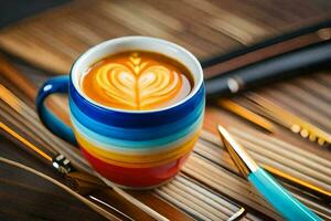 une café tasse avec une cœur conception sur il. généré par ai photo