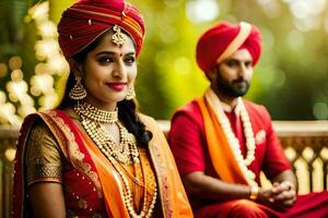 une couple dans traditionnel Indien tenue. généré par ai photo