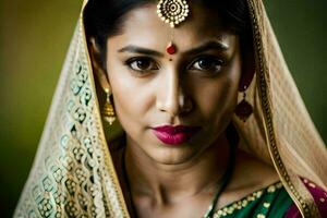 portrait de une magnifique Indien femme. généré par ai photo