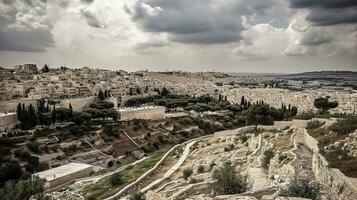 une grand vue de Jérusalem génératif ai photo