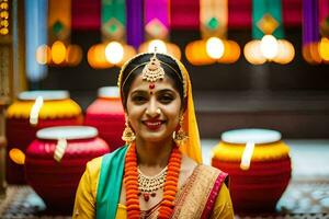 une magnifique Indien la mariée dans traditionnel tenue. généré par ai photo