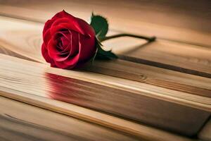 une Célibataire rouge Rose sur une en bois tableau. généré par ai photo