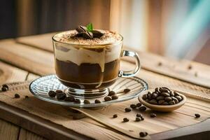 café et Chocolat sur une en bois tableau. généré par ai photo