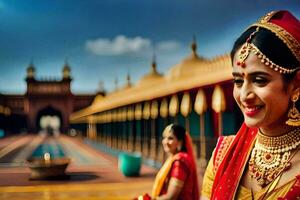 une magnifique Indien la mariée dans traditionnel tenue. généré par ai photo