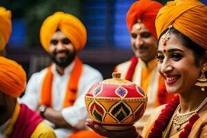 Indien mariage la cérémonie dans Delhi. généré par ai photo