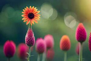 une fleur est permanent sur Haut de une bouquet de fleurs. généré par ai photo