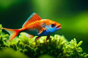 une poisson avec brillant Orange et bleu couleurs. généré par ai photo